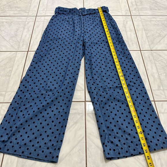 ICHI Polka Dot Chambray High Waisted Pants Womens Size Small Wide Leg Culottes - Picture 5 of 12